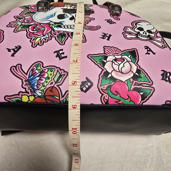 Ed Hardy Pink Floral Skull Print Lunch Tote - Picture 4 of 5